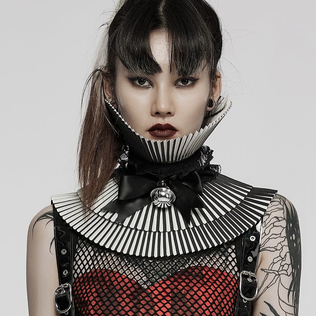 PUNK RAVE Women's Gothic Stripes Neckwear with Bell Choker