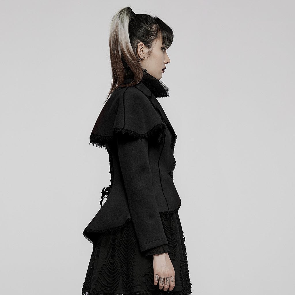 PUNK RAVE Women's Gothic Swallow Tail Faux Wool Short Coat