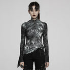 PUNK RAVE Women's Gothic Tie-dye Irregular Hem Long Sleeved Shirt