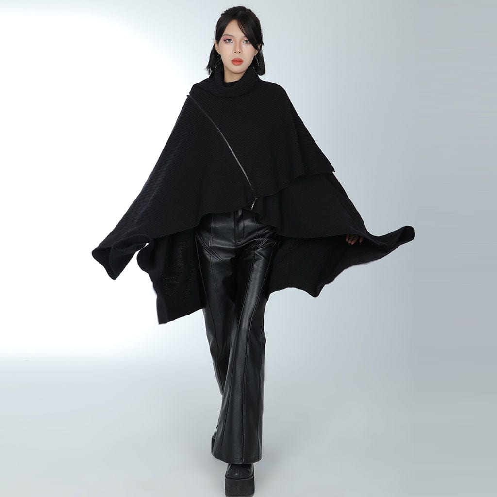 PUNK RAVE Women's Gothic Turn-down Collar Irregular Hem Cloak
