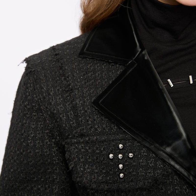 PUNK RAVE Women's Gothic Turn-down Collar Unedged Coat