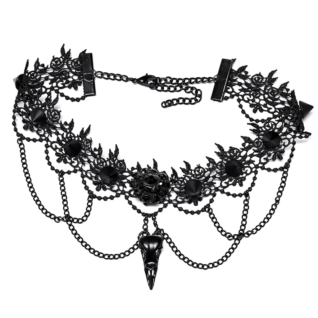 Punk Rave Women's Gothic Vintage Bird Skull Flower Choker