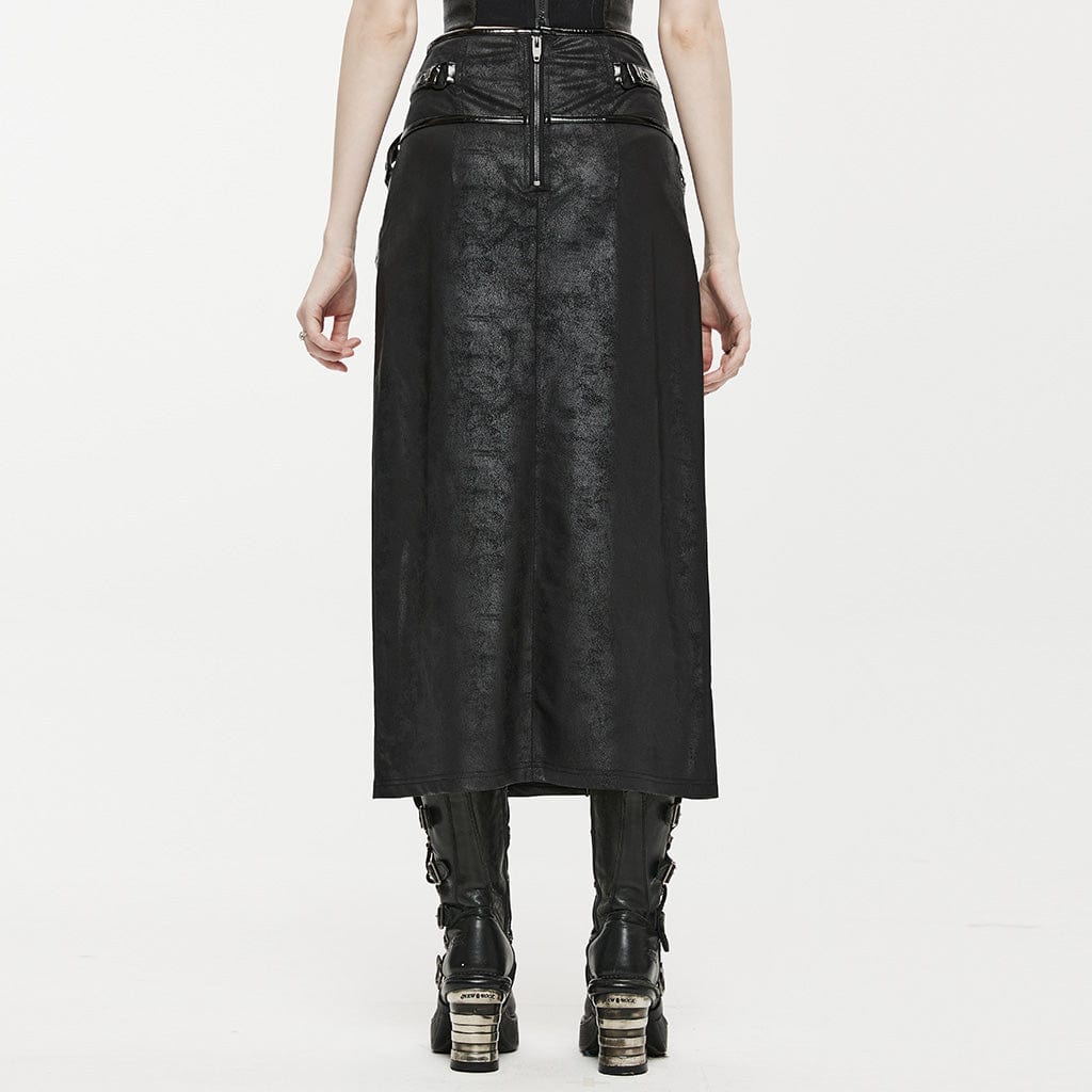 PUNK RAVE Women's Gothic Zipper Side Slit Skirt
