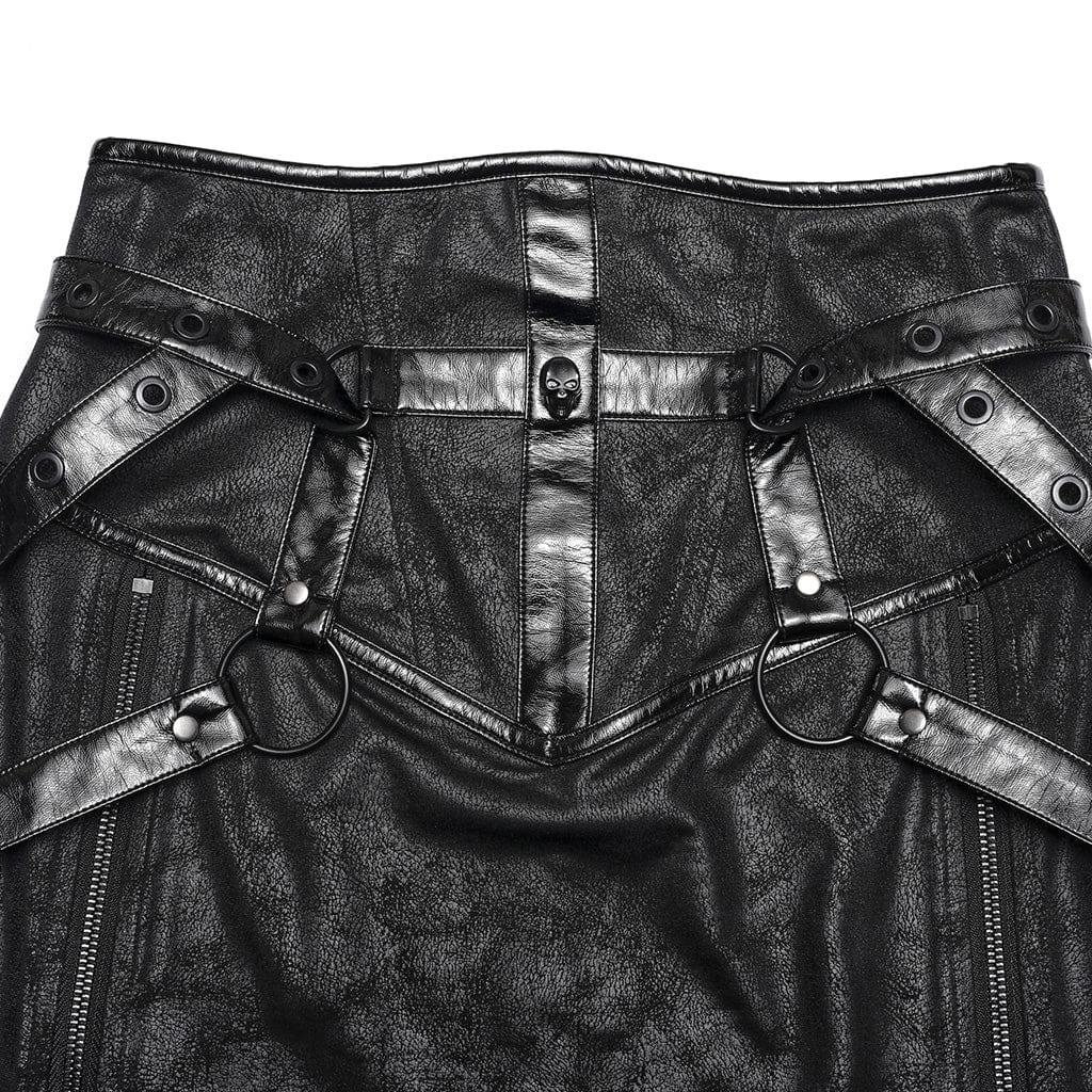 PUNK RAVE Women's Gothic Zipper Side Slit Skirt