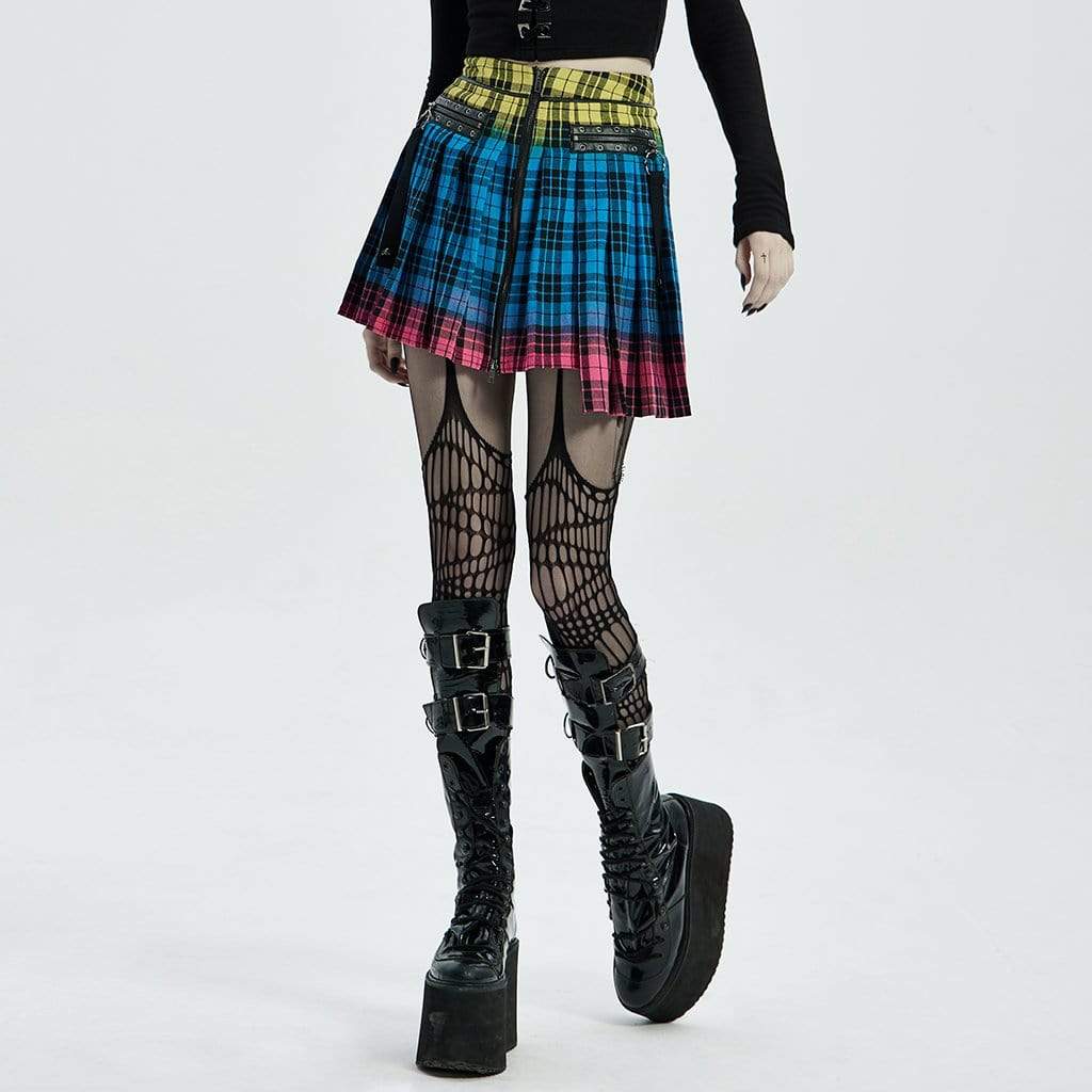 Women's Grunge Contrast Color Irregular Plaid Skirt