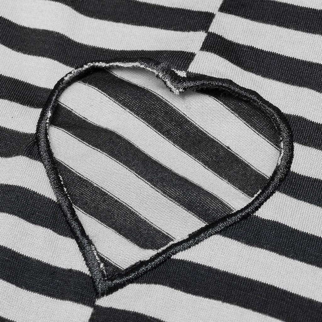 Women's Grunge Cutout Love Heart Zebra Stripes Long Sleeved Tee