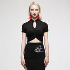 Punk Rave Women's Grunge Cutout Ruffles Short Sleeved Crop Top