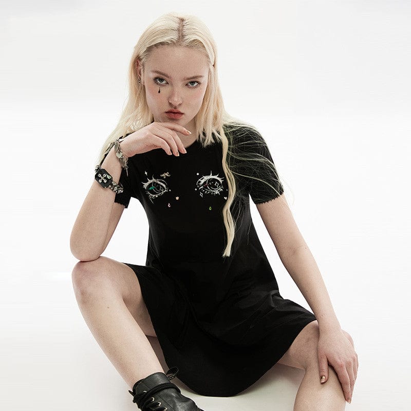 Punk Rave Women's Grunge Devil's Eyes Shirt Dress