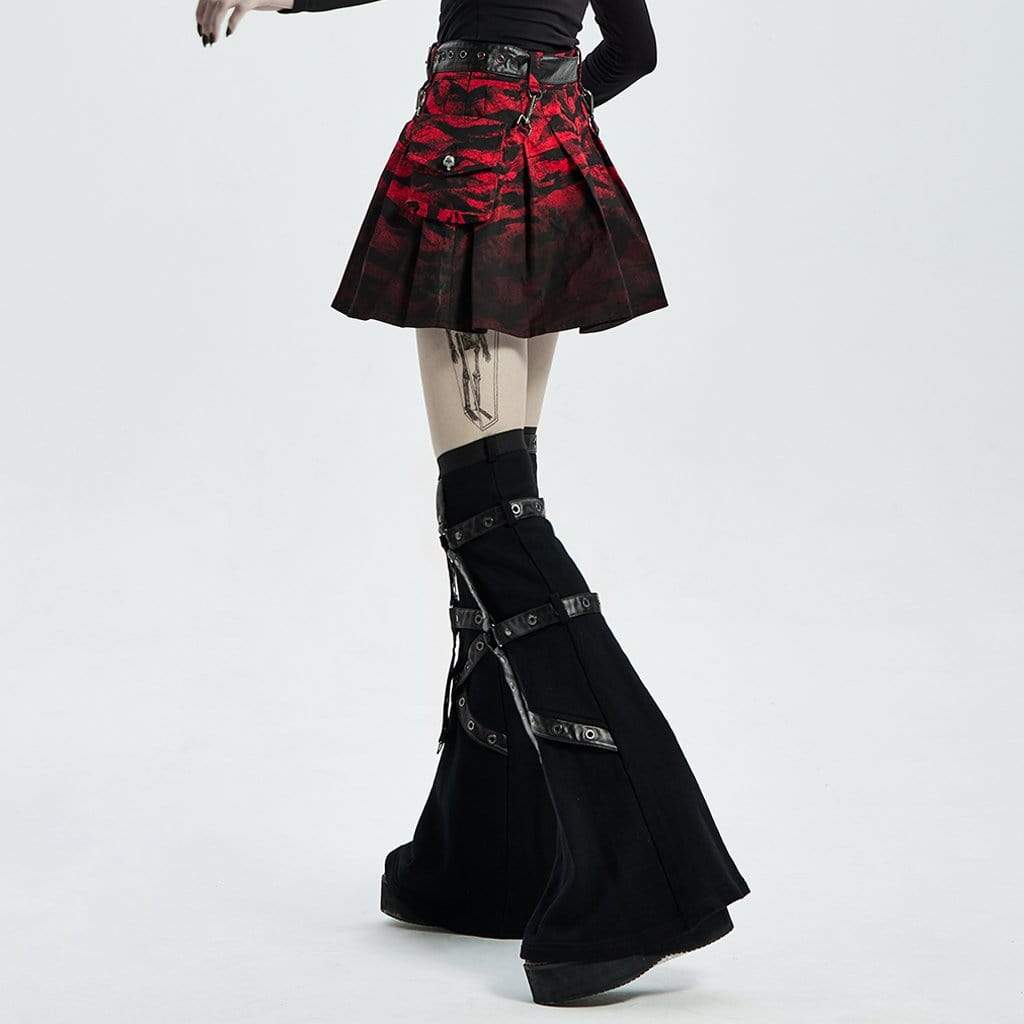 Women's Grunge Dip-dye Pleated Skirt with Belt