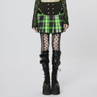PUNK RAVE Women's Grunge Double Color Plaid Pleated Skirt