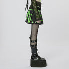 PUNK RAVE Women's Grunge Double Color Plaid Pleated Skirt