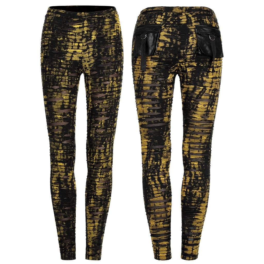 Punk Rave Women's Grunge Double Color Ripped Leggings