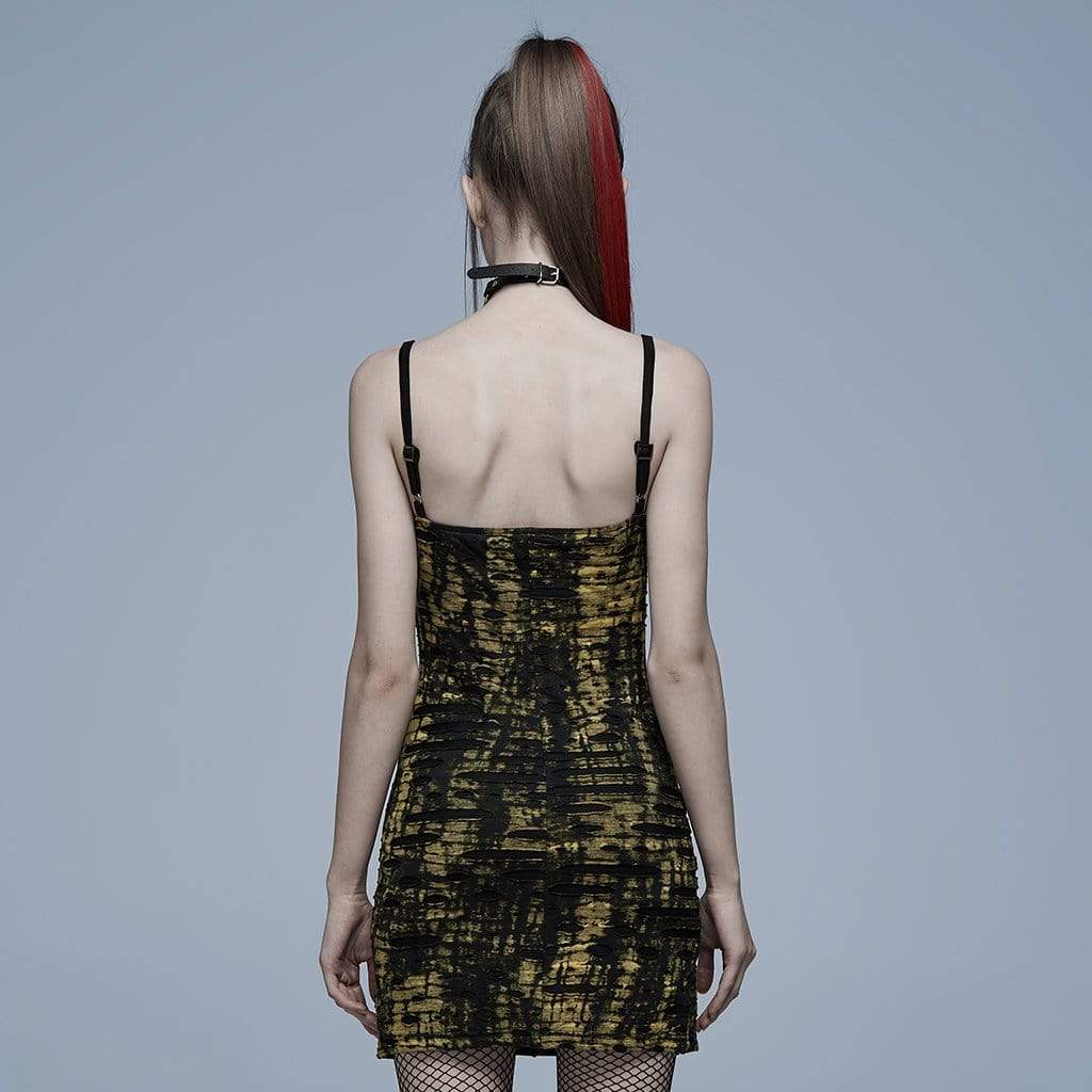Punk Rave Women's Grunge Double Color Side Slit Slip Dress