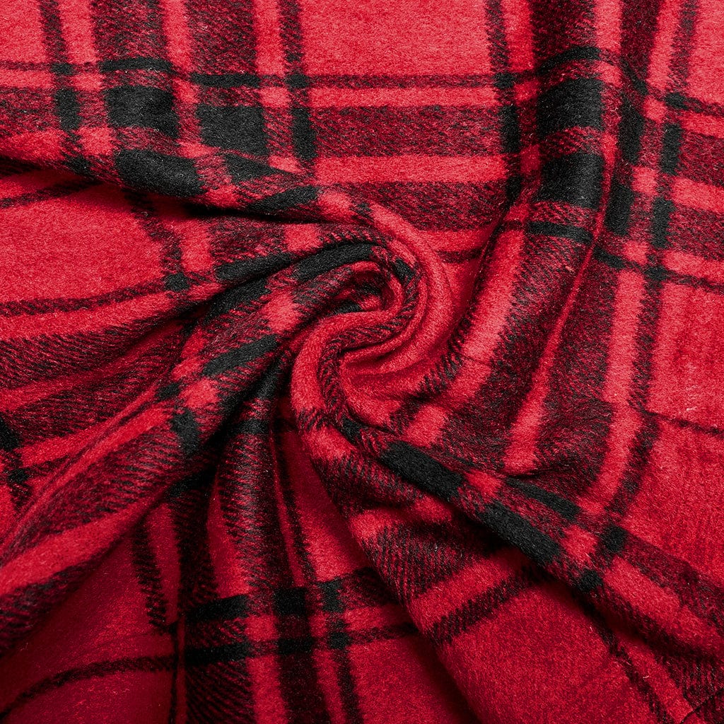 PUNK RAVE Women's Grunge Faux Leather Splice Plaid Skirt