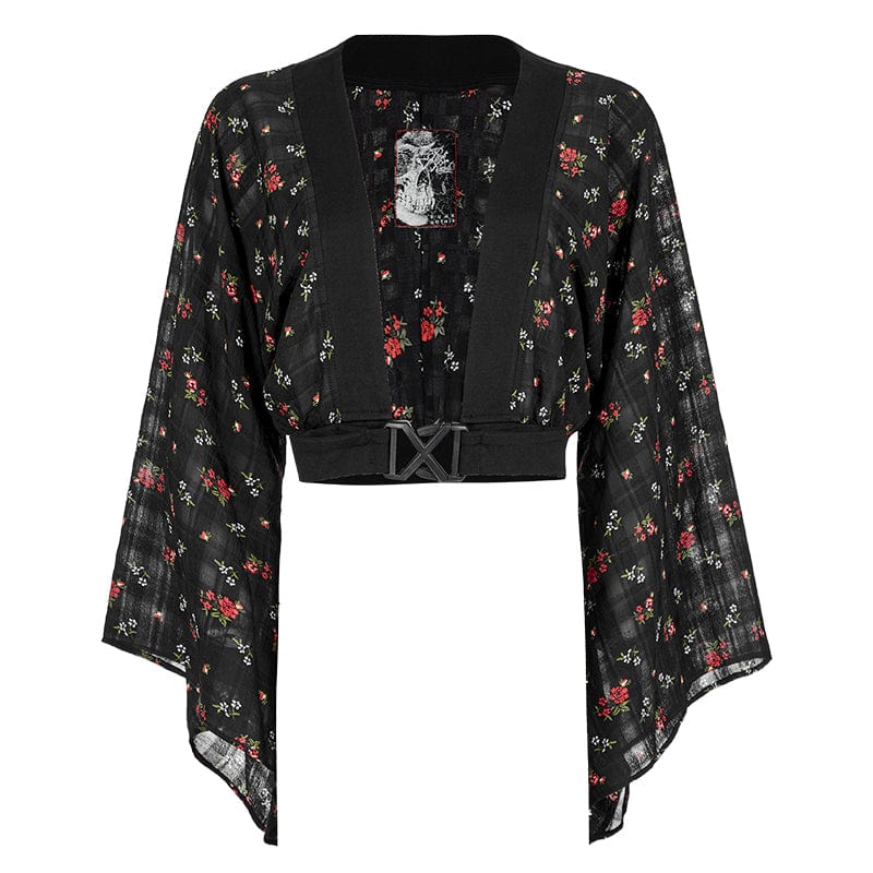 PUNK RAVE Women's Grunge Floral Chiffon Kimono Coat