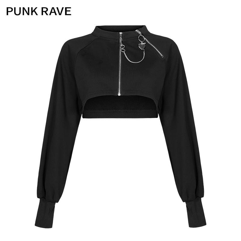 Women's Grunge Front Zip Short Jackets With Chains