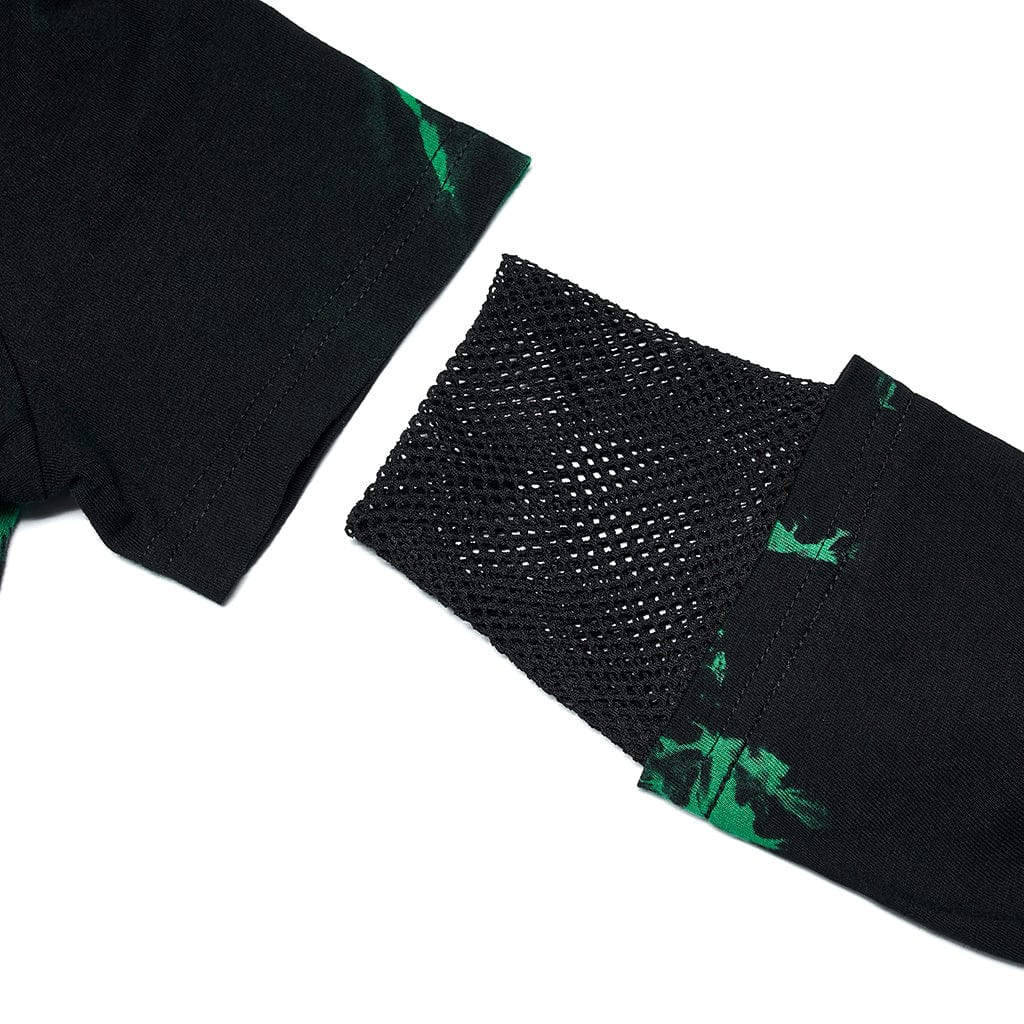 Punk Rave Women's Grunge Green Tie-dye Crop Top with Detachable Sleeves