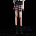 Punk Rave Women's Grunge High-waisted Red Plaid Pleated Skirt