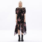 PUNK RAVE Women's Grunge Irregular Floral Printed Ruffled Dress