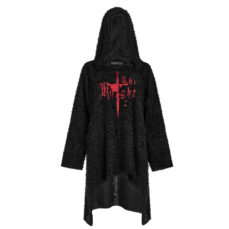 PUNK RAVE Women's Grunge Irregular Sword Embroidered Sweater with Hood