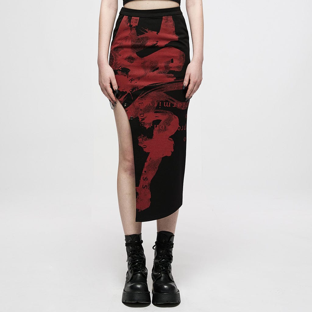 Punk Rave Women's Grunge Landscape Painting Side Cutout Long Wrapped Skirt