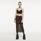 PUNK RAVE Women's Grunge Lava Printed Mesh Skirt