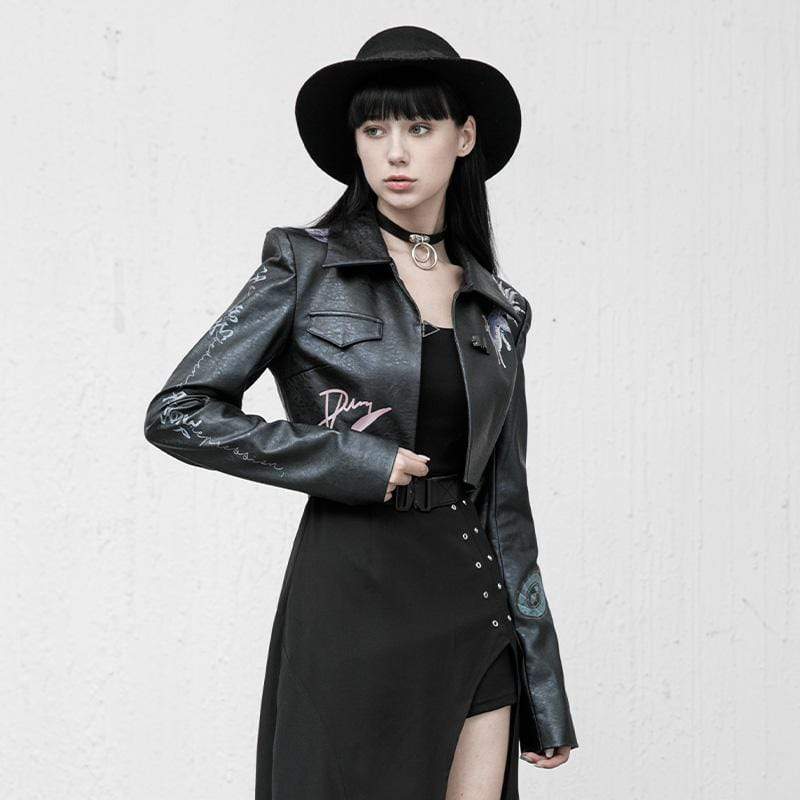 Women's Grunge Mythical Creatures Faux Leather Short Jackets
