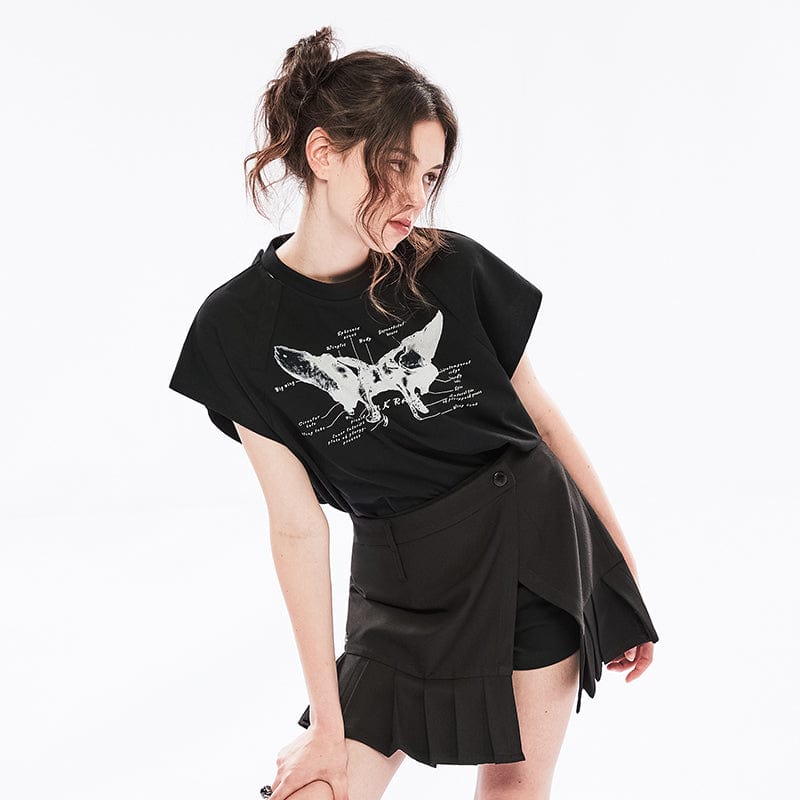 Punk Rave Women's Grunge Off Shouder Butterfly Printed Casual Tee