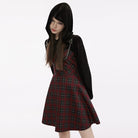 PUNK RAVE Women's Grunge Plaid Splice Velvet Dress with Hood