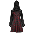 PUNK RAVE Women's Grunge Plaid Splice Velvet Dress with Hood