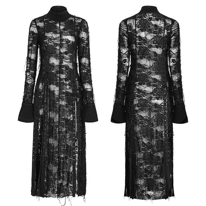 Women's Grunge Ripped Floral Long Sleeved Lace Dresses