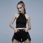 Punk Rave Women's Grunge Ripped Skull Halter Crop Top