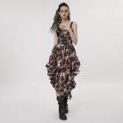 PUNK RAVE Women's Grunge Ruffled Plaid Dress with Shoulder Pad