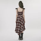 PUNK RAVE Women's Grunge Ruffled Plaid Dress with Shoulder Pad