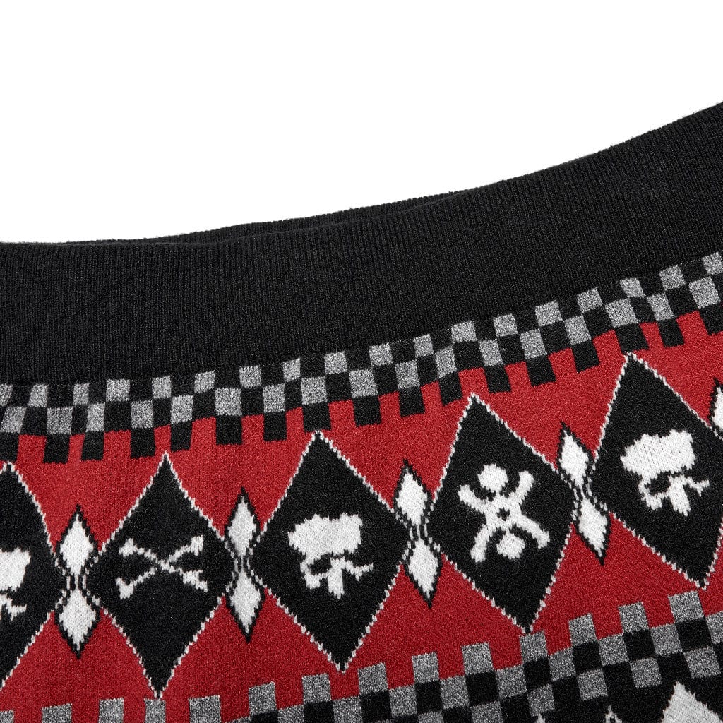 PUNK RAVE Women's Grunge Skull Diamond Knitted Skirt