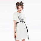PUNK RAVE Women's Grunge Skull Printed Casual T-shirt Dress with Straps
