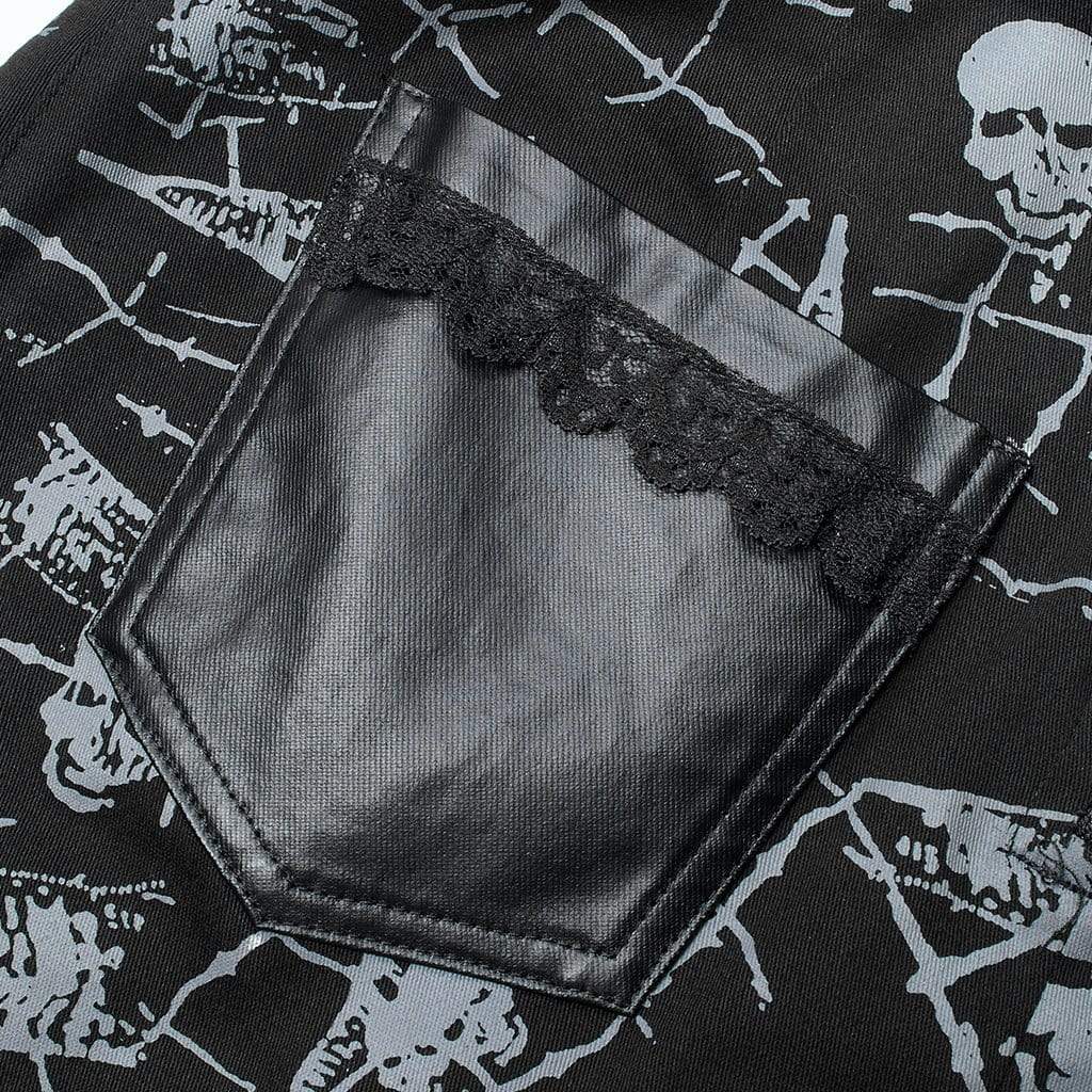 Punk Rave Women's Grunge Skull Printed Skirt with Belt