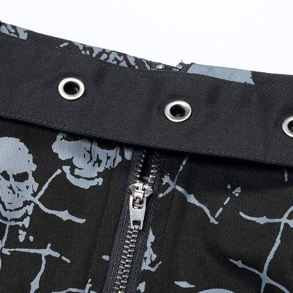 Punk Rave Women's Grunge Skull Printed Skirt with Belt