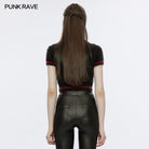PUNK RAVE Women's Grunge Skulls Embroidered Fluffy Sweater with Oversleeves