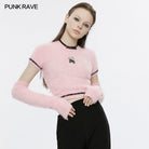 PUNK RAVE Women's Grunge Skulls Embroidered Fluffy Sweater with Oversleeves