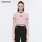 PUNK RAVE Women's Grunge Skulls Embroidered Fluffy Sweater with Oversleeves