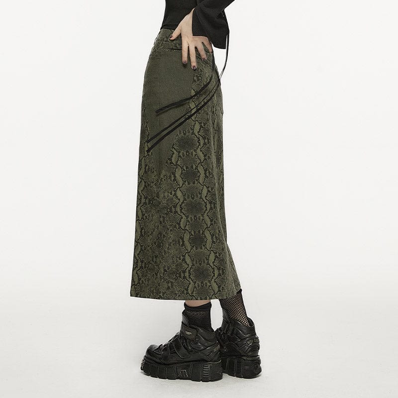 PUNK RAVE Women's Grunge Snakeskin Printed Split Skirt