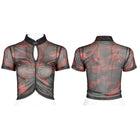 Punk Rave Women's Grunge Tie-dye Sheer Ruffles Short Sleeved Crop Top