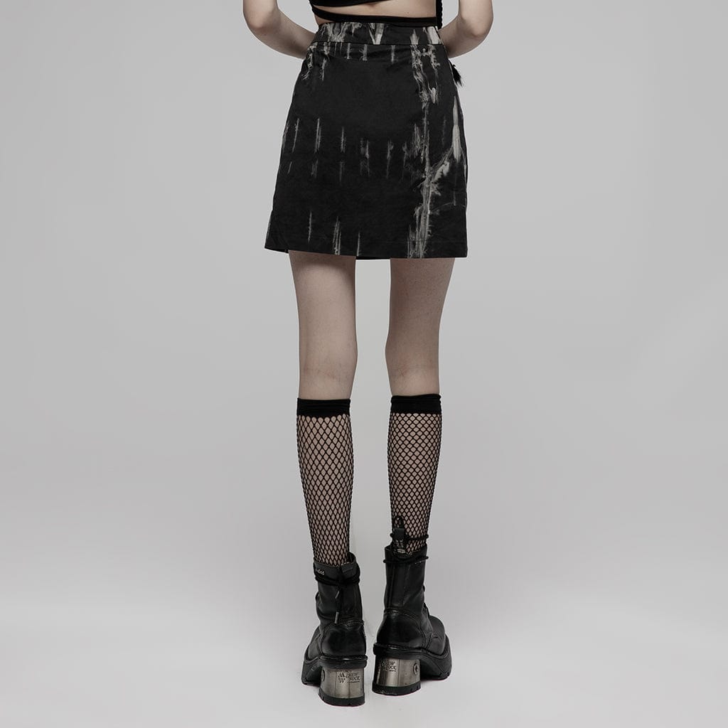 Punk Rave Women's Grunge Tie-dye Side Slit A-line Skirt