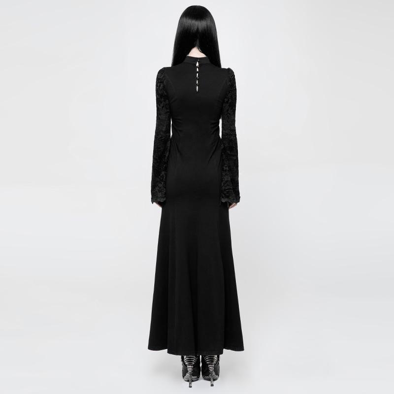 Women's Lace Inset Long Goth Punk Dress