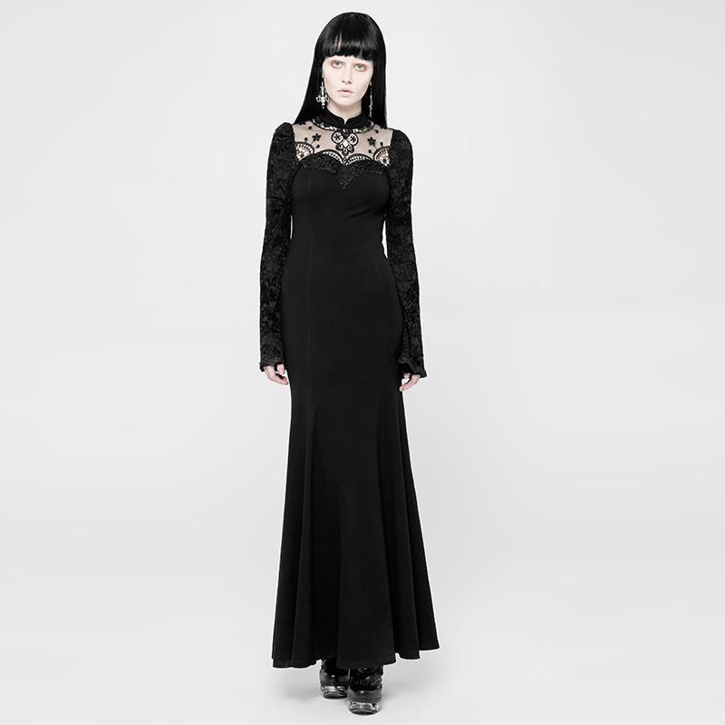 Women's Lace Inset Long Goth Punk Dress