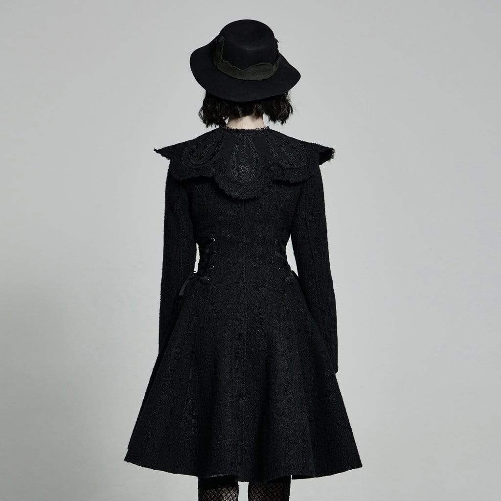 Women's Lolita Black Woolen Coat With Removable Collar