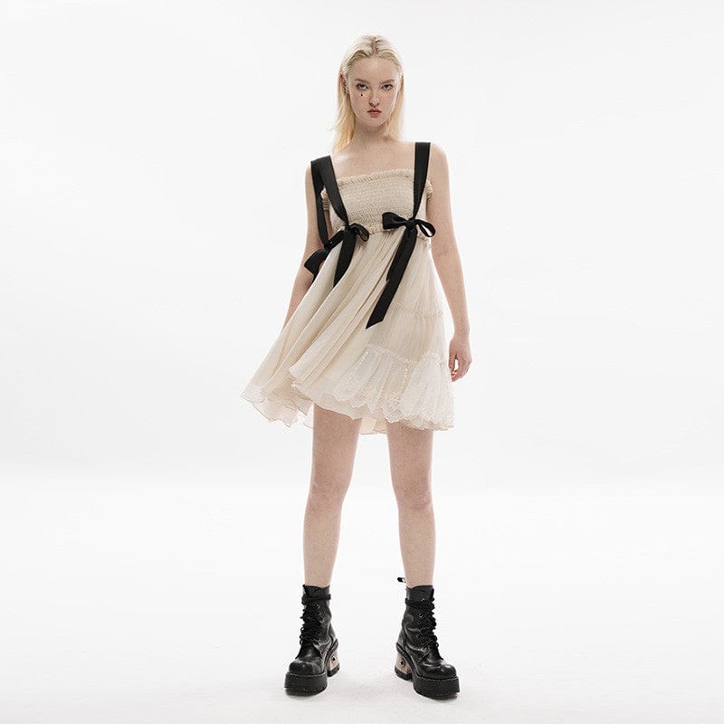 Punk Rave Women's Lolita Bowknot Multilayer Chiffon Strapless Dress