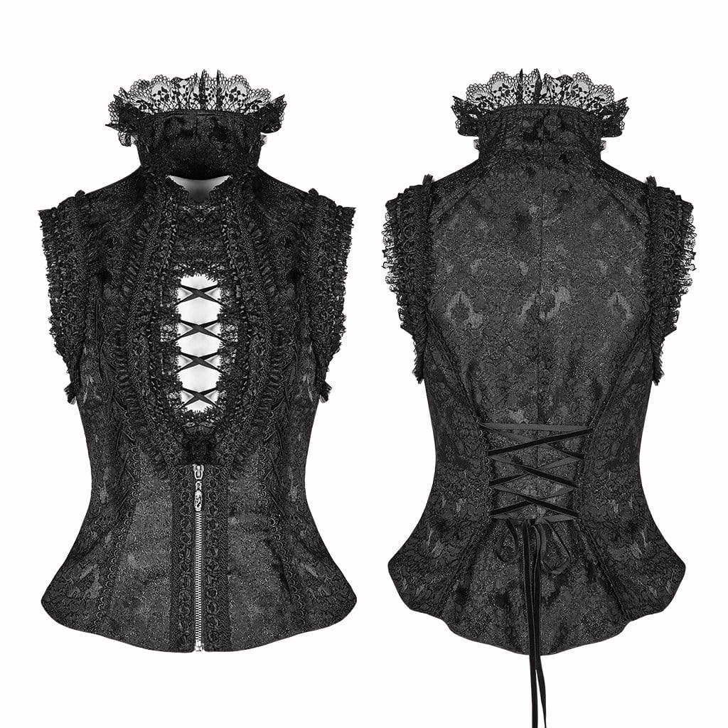 Women's Lolita Lacing Floral Mesh Waistcoat