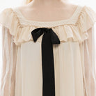 Punk Rave Women's Lolita Square Neck Bowknot Long Sleeved Chiffon Dress